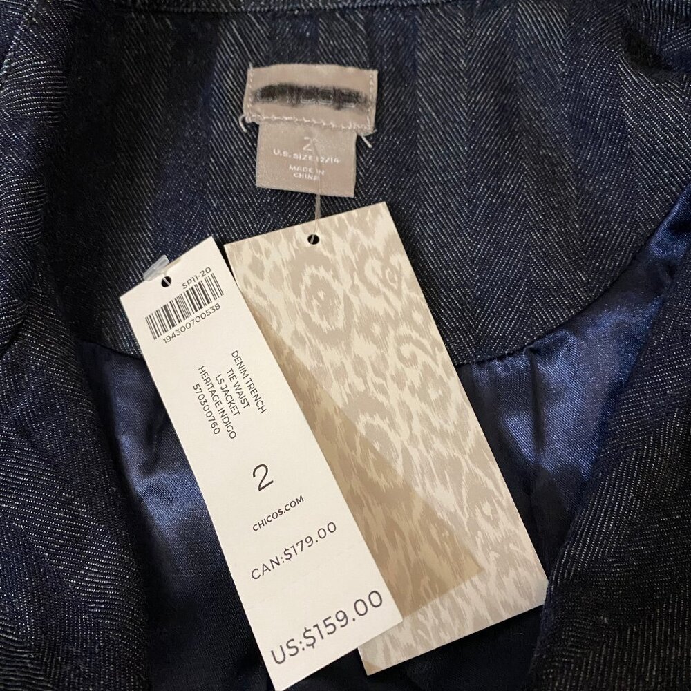 Chico’s  Denim Trench Coat Jacket Cotton Linen L - Picture 11 of 12
